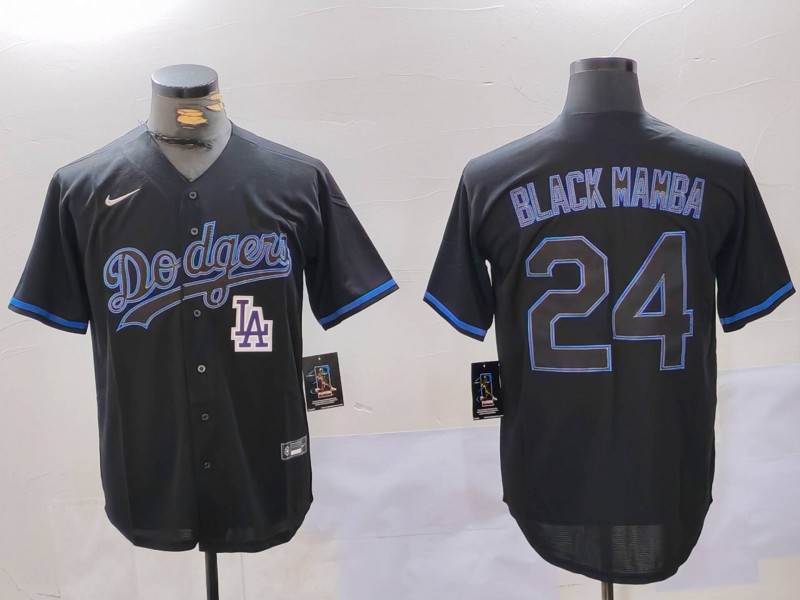 Men's Los Angeles Dodgers #24 'Black Mamba' Black Cool Base Stitched Baseball Jersey 1