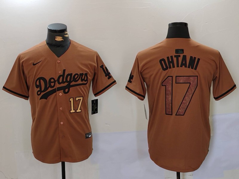 Men's Los Angeles Dodgers #17 Shohei Ohtani Brown Cool Base Stitched Baseball Jersey 8