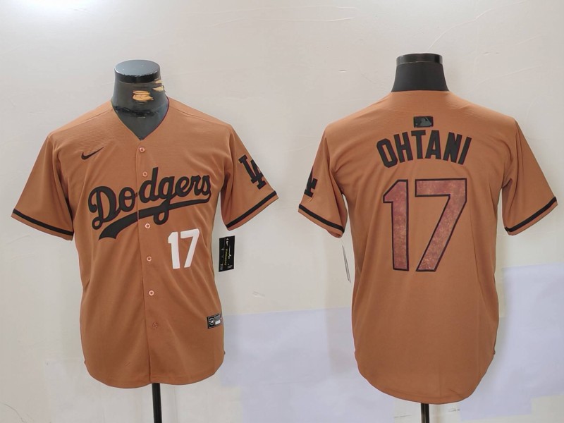 Men's Los Angeles Dodgers #17 Shohei Ohtani Brown Cool Base Stitched Baseball Jersey 6