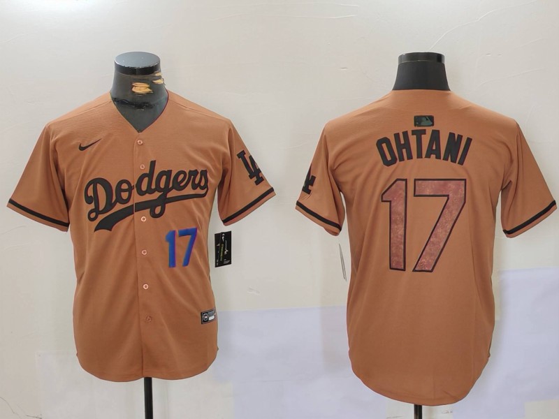 Men's Los Angeles Dodgers #17 Shohei Ohtani Brown Cool Base Stitched Baseball Jersey 3