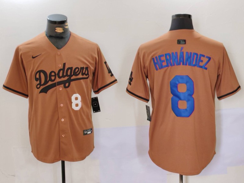 Men's Los Angeles Dodgers #8 Kiké Hernández Brown Cool Base Stitched Baseball Jersey