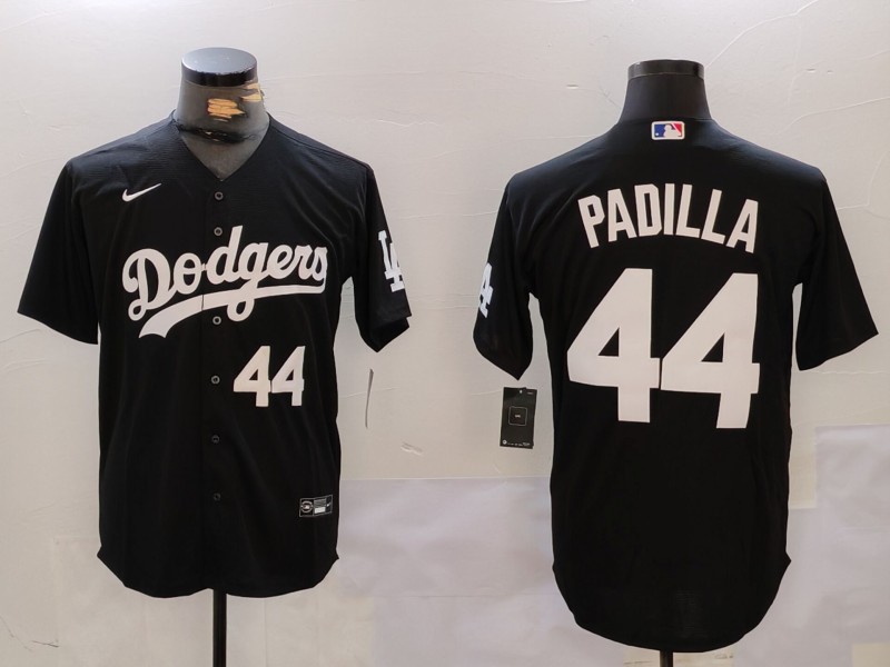 Men's Los Angeles Dodgers #44 Vicente Padilla Black Cool Base Stitched Baseball Jersey 3