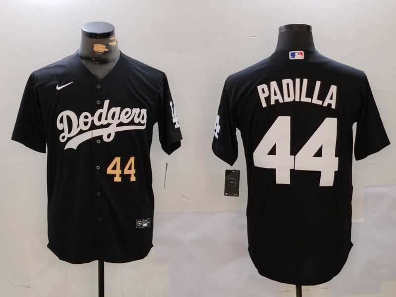 Men's Los Angeles Dodgers #44 Vicente Padilla Black Cool Base Stitched Baseball Jersey 2