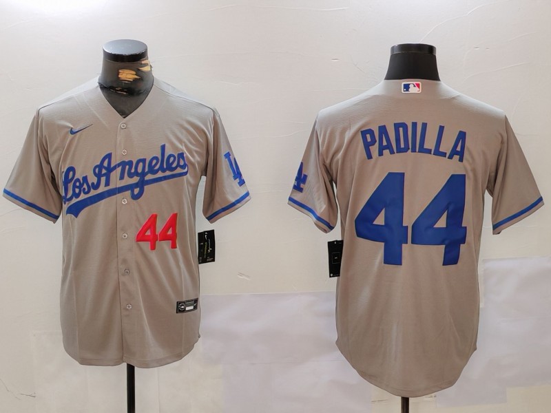 Men's Los Angeles Dodgers #44 Vicente Padilla Grey Cool Base Stitched Baseball Jersey 6