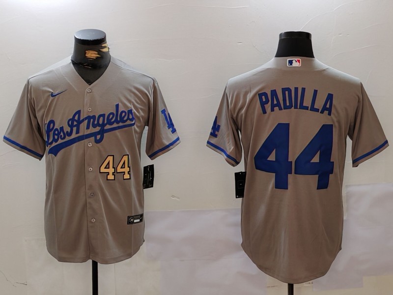 Men's Los Angeles Dodgers #44 Vicente Padilla Grey Cool Base Stitched Baseball Jersey 3