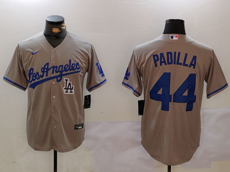Men's Los Angeles Dodgers #44 Vicente Padilla Grey Cool Base Stitched Baseball Jersey 2
