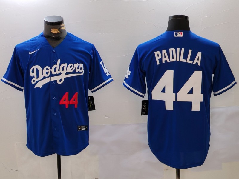 Men's Los Angeles Dodgers #44 Vicente Padilla Blue Cool Base Stitched Baseball Jersey 3