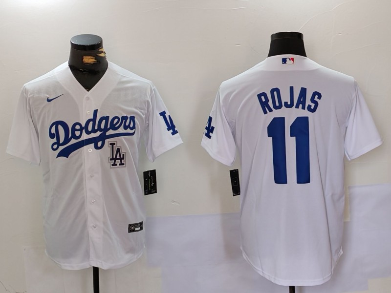 Men's Los Angeles Dodgers #11 Miguel Rojas White Cool Base Stitched Baseball Jersey 6