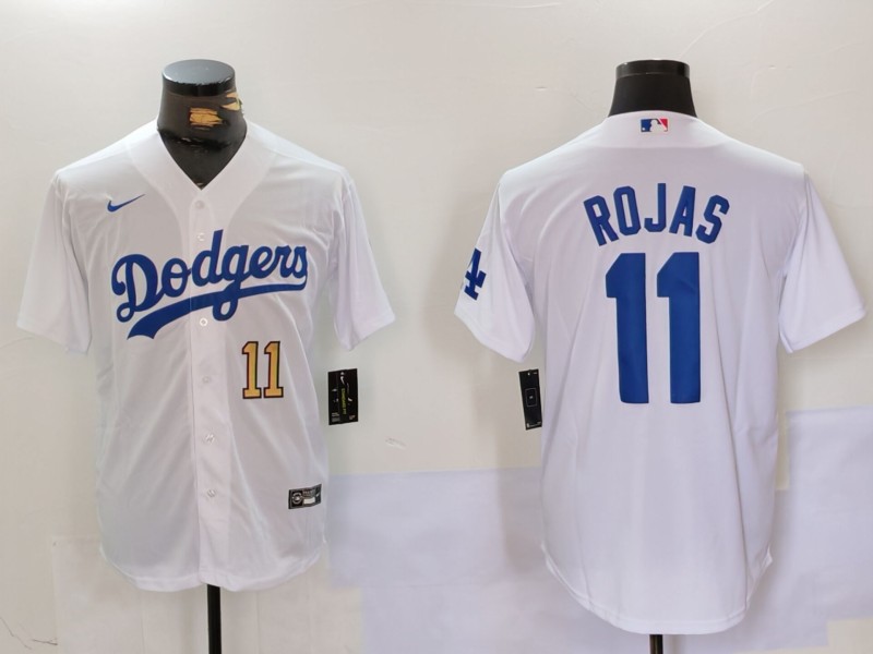 Men's Los Angeles Dodgers #11 Miguel Rojas White Cool Base Stitched Baseball Jersey 5