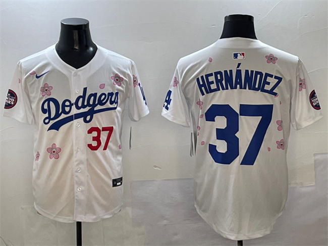 Men's Los Angeles Dodgers #37 Teoscar Hernández White 2025 Tokyo Series Limited Stitched Baseball Jersey