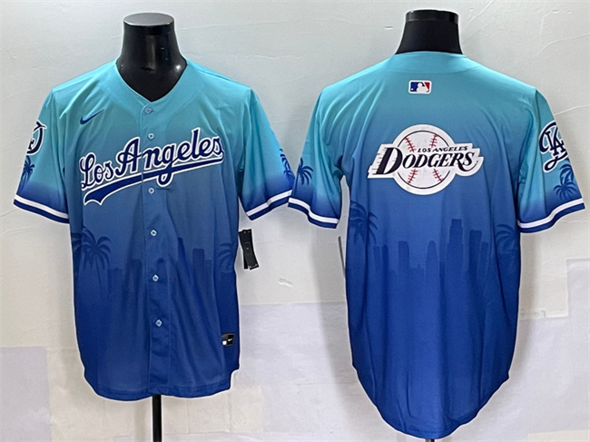 Men's Los Angeles Dodgers Team Big Logo Blue Limited Stitched Baseball Jersey 3