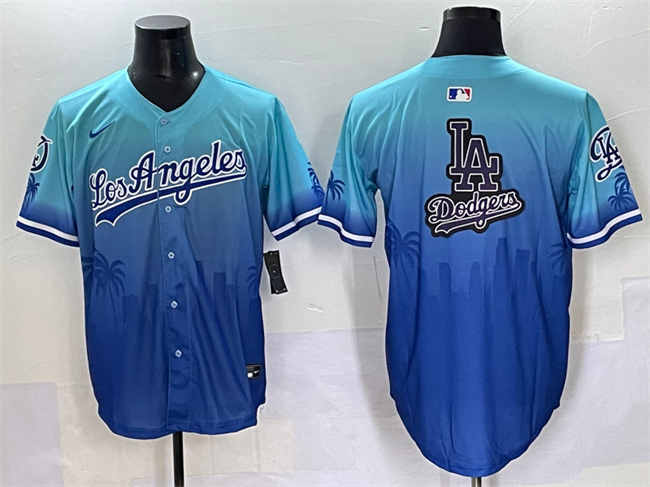 Men's Los Angeles Dodgers Team Big Logo Blue Limited Stitched Baseball Jersey 2