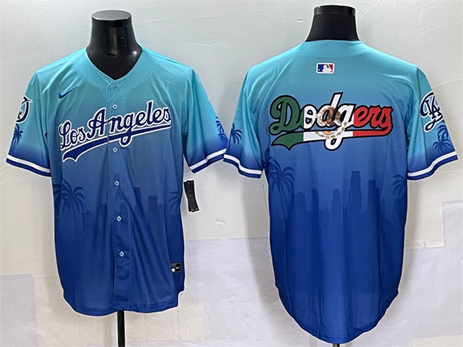 Men's Los Angeles Dodgers Team Big Logo Blue Limited Stitched Baseball Jersey 1