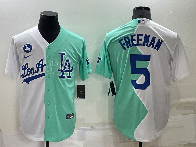 Men's Los Angeles Dodgers #5 Freddie Freeman 2022 All-Star White Green Cool Base Baseball Jersey