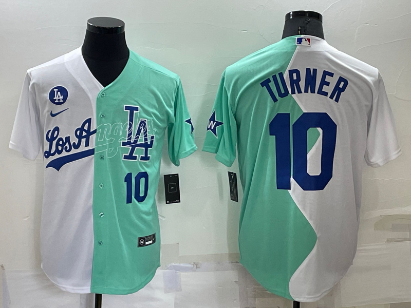 Men's Los Angeles Dodgers #10 Justin Turner 2022 All-Star White Green Cool Base Baseball Jersey