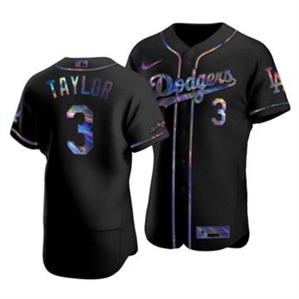 Los Angeles Dodgers #3 Chris Taylor Men's Nike Iridescent Holographic Collection MLB Jersey - Black