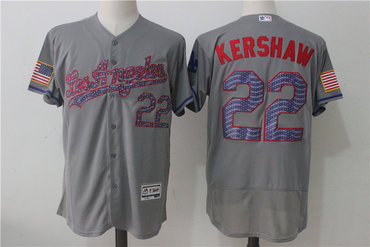 Dodgers 22 Clayton Kershaw Gray 2017 Stars & Stripes Flexbase Player Jersey