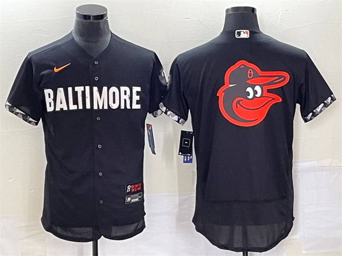 Men's Baltimore Orioles Big Logo In Back Black 2023 City Connect Flex Base Stitched Baseball Jersey