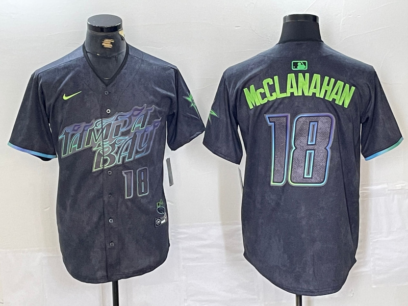 Men's Tampa Bay Rays #18 Shane McClanahan Charcoal 2024 City Connect Limited Stitched Baseball Jersey 4