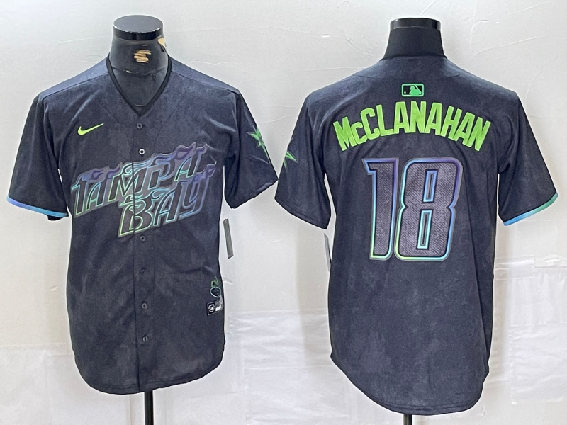 Men's Tampa Bay Rays #18 Shane McClanahan Charcoal 2024 City Connect Limited Stitched Baseball Jersey 3