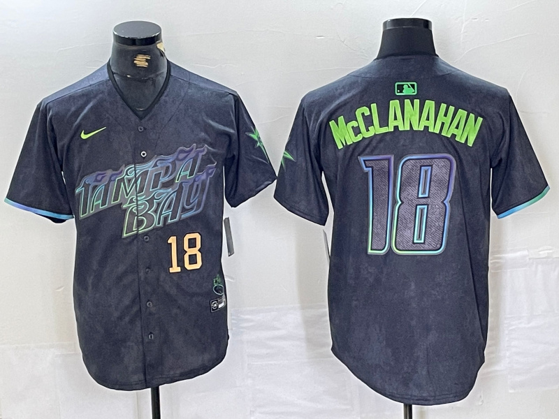 Men's Tampa Bay Rays #18 Shane McClanahan Charcoal 2024 City Connect Limited Stitched Baseball Jersey 2