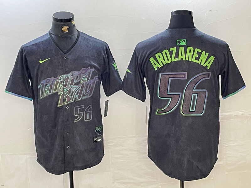 Men's Tampa Bay Rays #56 Randy Arozarena Charcoal 2024 City Connect Limited Stitched Baseball Jersey 8