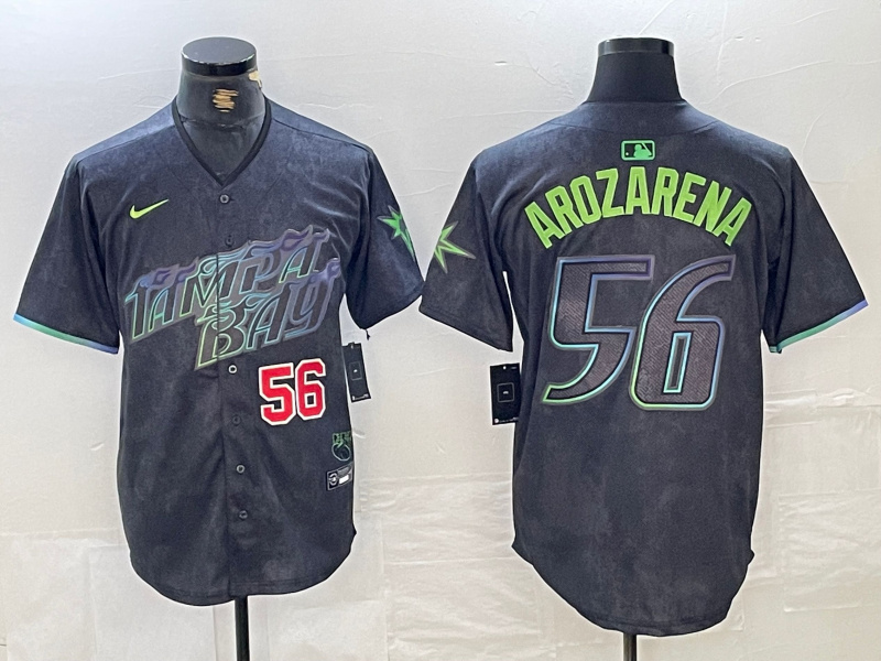 Men's Tampa Bay Rays #56 Randy Arozarena Charcoal 2024 City Connect Limited Stitched Baseball Jersey 2