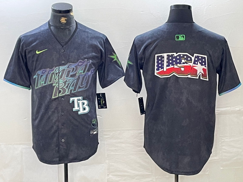 Men's Tampa Bay Rays Team Big Logo Charcoal 2024 City Connect Limited Stitched Baseball Jersey 3