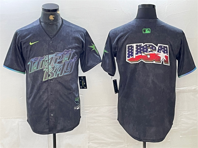 Men's Tampa Bay Rays Team Big Logo Charcoal 2024 City Connect Limited Stitched Baseball Jersey 1