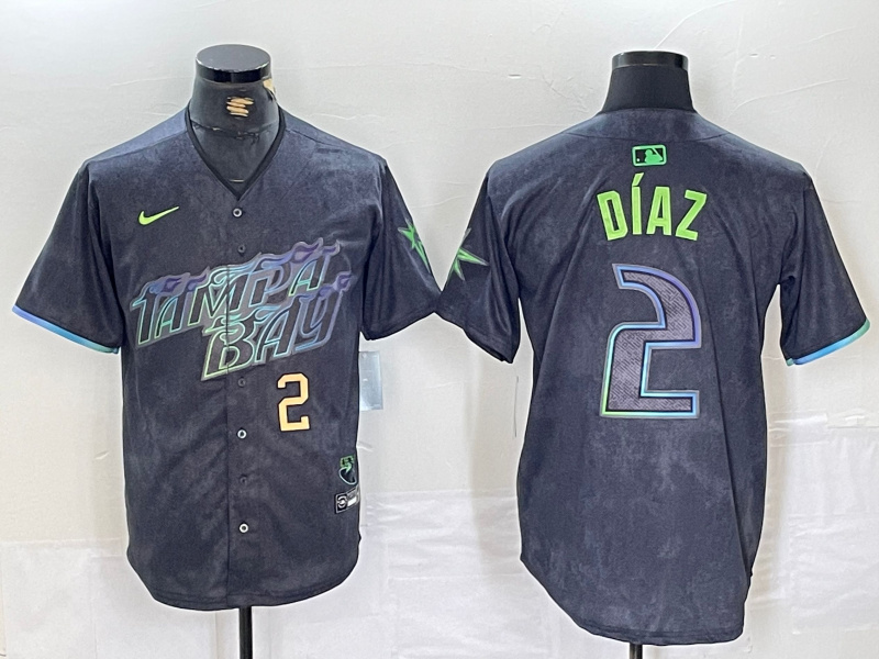 Men's Tampa Bay Rays #2 Yandy Díaz Charcoal 2024 City Connect Limited Stitched Baseball Jersey 4