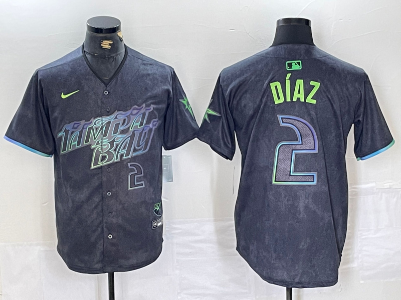 Men's Tampa Bay Rays #2 Yandy Díaz Charcoal 2024 City Connect Limited Stitched Baseball Jersey 3