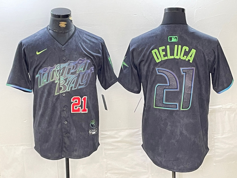 Men's Tampa Bay Rays #21 Jonny DeLuca Charcoal 2024 City Connect Limited Stitched jerseys 8