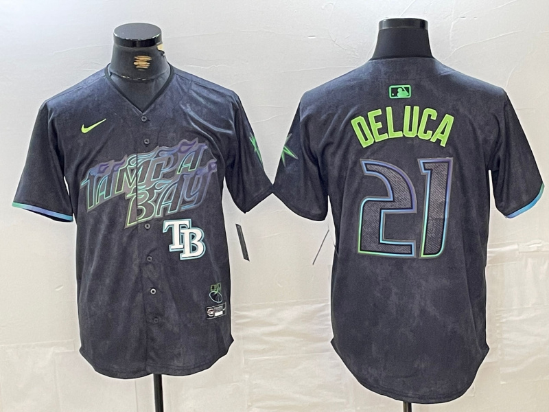 Men's Tampa Bay Rays #21 Jonny DeLuca Charcoal 2024 City Connect Limited Stitched jerseys 4