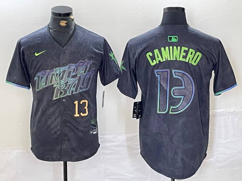 Men's Tampa Bay Rays #13 Junior Caminero Charcoal 2024 City Connect Limited Stitched jerseys 3