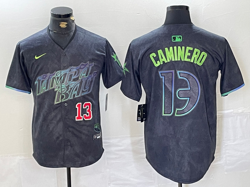 Men's Tampa Bay Rays #13 Junior Caminero Charcoal 2024 City Connect Limited Stitched jerseys