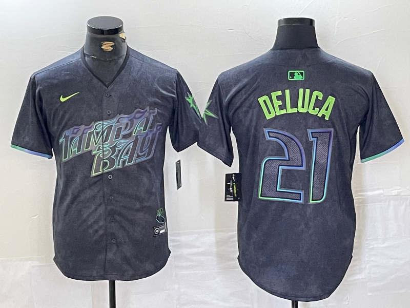 Men's Tampa Bay Rays #21 Jonny DeLuca Charcoal 2024 City Connect Limited Stitched jerseys 2