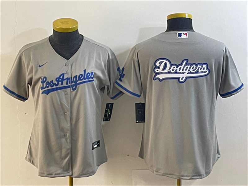 Women's Los Angeles Dodgers Grey Team Big Logo Stitched Jersey(Run Small)1