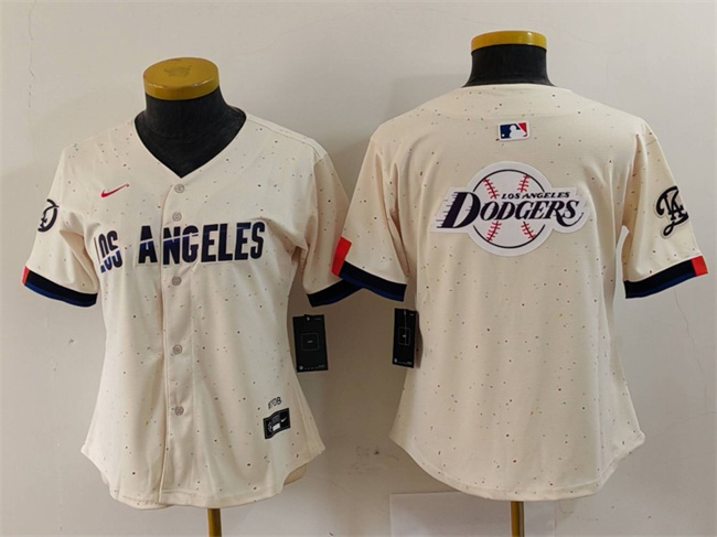 Women's Los Angeles Dodgers Team Big Logo Cream 2024 City Connect Limited Stitched Jersey(Run Small) 4
