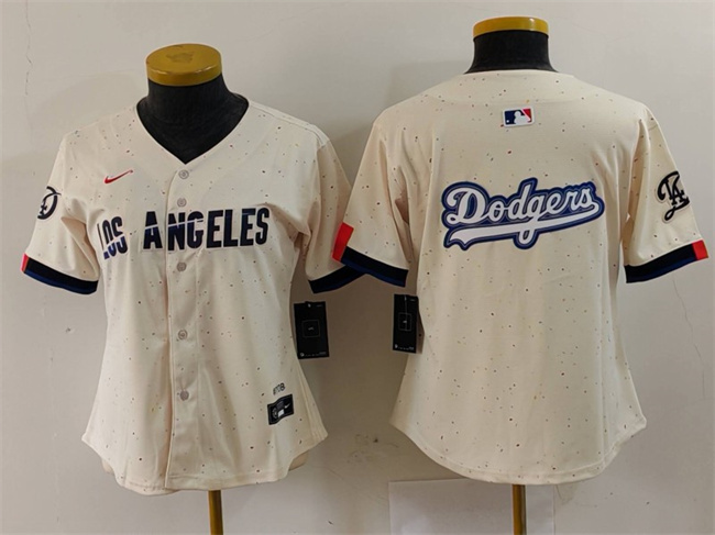 Women's Los Angeles Dodgers Team Big Logo Cream 2024 City Connect Limited Stitched Jersey(Run Small) 2