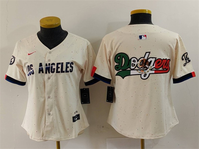 Women's Los Angeles Dodgers Team Big Logo Cream 2024 City Connect Limited Stitched Jersey(Run Small) 1