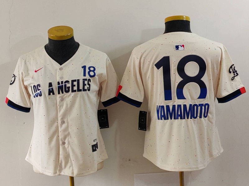Women's Los Angeles Dodgers #18 Yoshinobu Yamamoto Cream Stitched Jersey(Run Small) 8