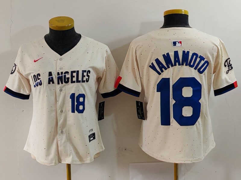 Women's Los Angeles Dodgers #18 Yoshinobu Yamamoto Cream Stitched Jersey(Run Small) 4