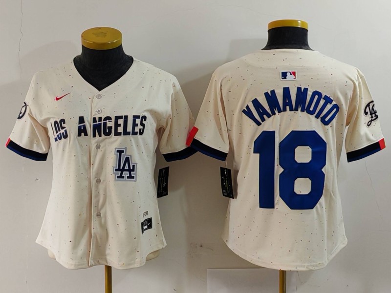 Women's Los Angeles Dodgers #18 Yoshinobu Yamamoto Cream Stitched Jersey(Run Small) 3