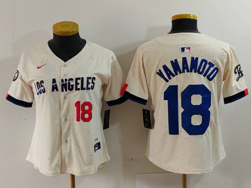 Women's Los Angeles Dodgers #18 Yoshinobu Yamamoto Cream Stitched Jersey(Run Small) 1