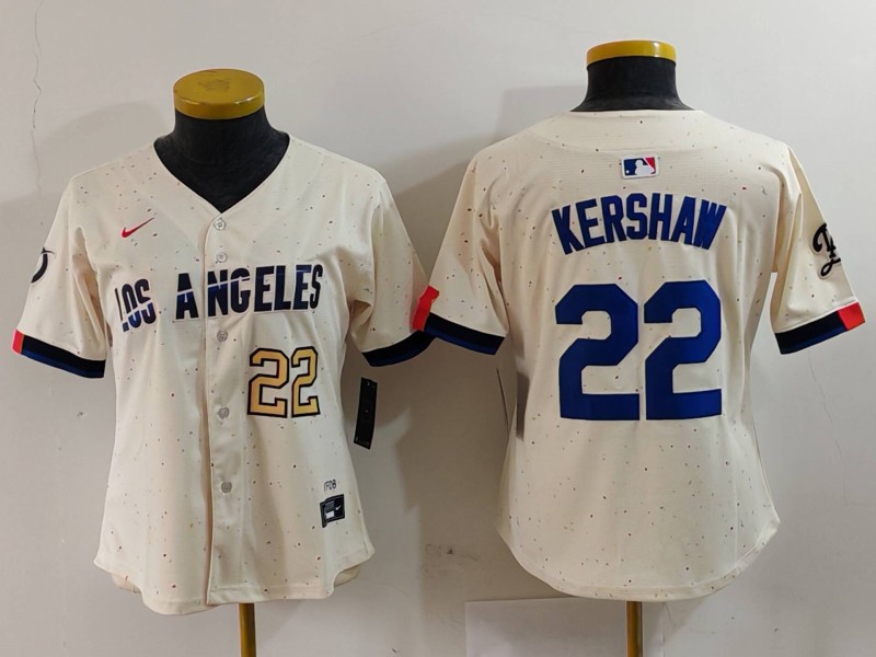 Women's Los Angeles Dodgers #22 Clayton Kershaw Cream Stitched Jersey(Run Small) 7
