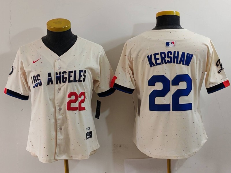 Women's Los Angeles Dodgers #22 Clayton Kershaw Cream Stitched Jersey(Run Small) 4