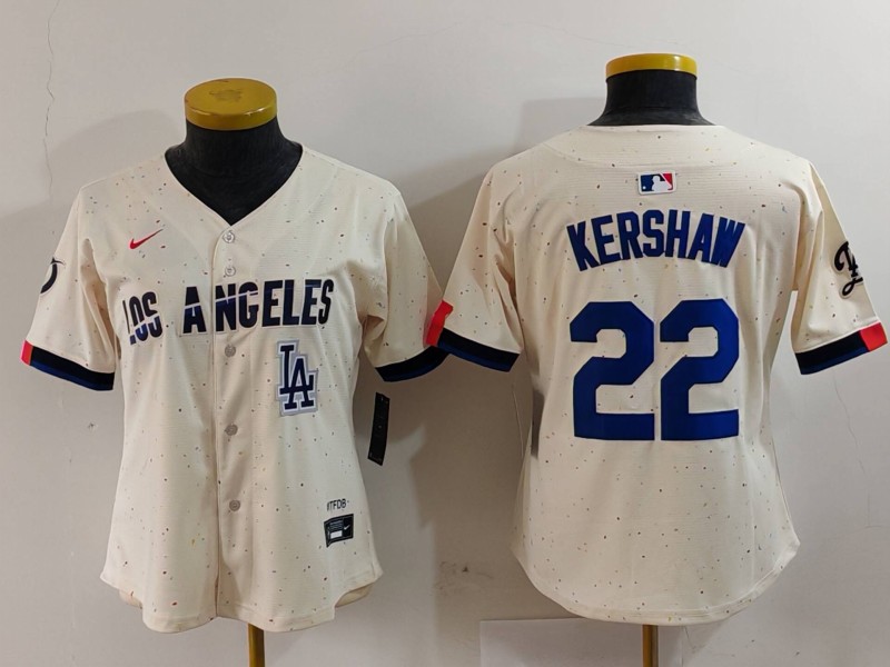 Women's Los Angeles Dodgers #22 Clayton Kershaw Cream Stitched Jersey(Run Small) 3