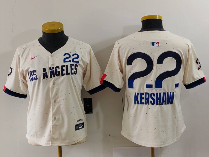 Women's Los Angeles Dodgers #22 Clayton Kershaw Cream Stitched Jersey(Run Small) 2