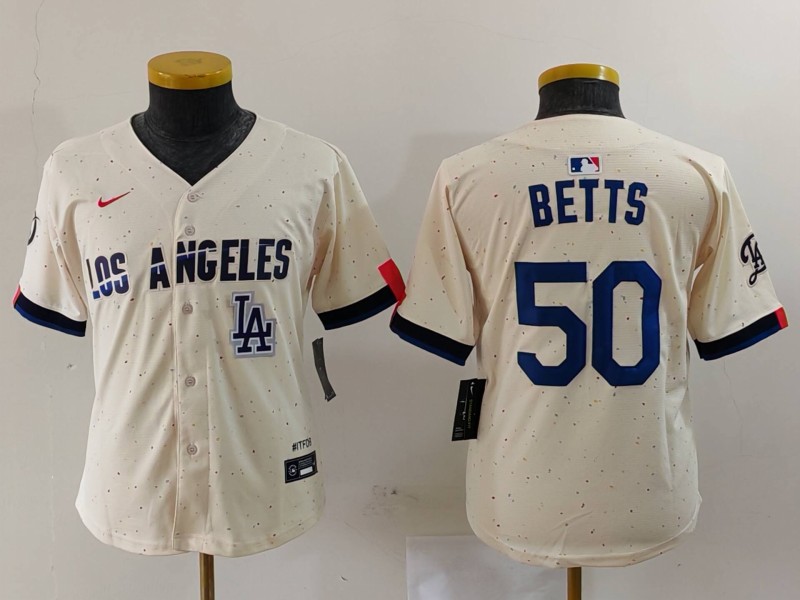 Women's Los Angeles Dodgers #50 Mookie Betts Cream Stitched Jersey(Run Small) 9