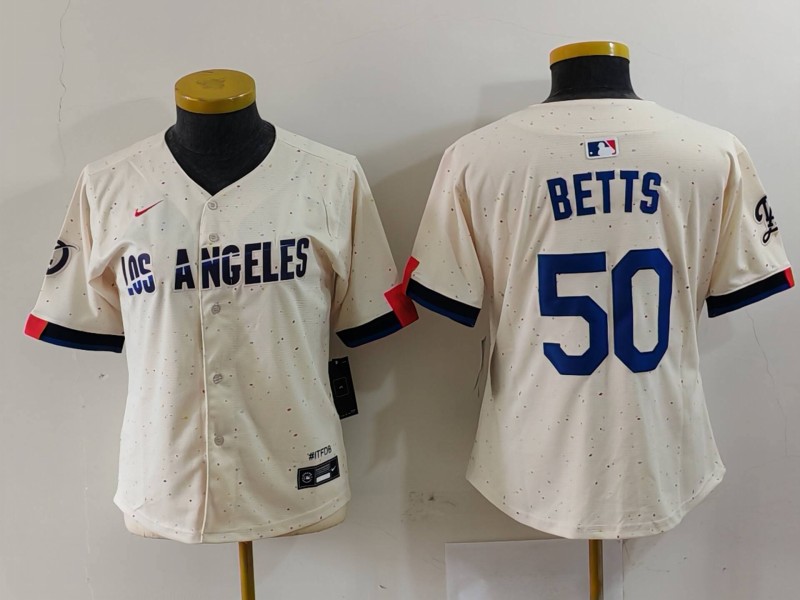 Women's Los Angeles Dodgers #50 Mookie Betts Cream Stitched Jersey(Run Small) 6